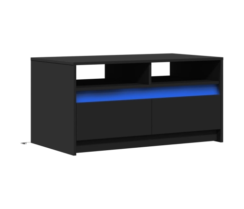 Mesa de centro con luces LED madera de ingeniería negra