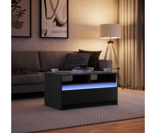 Mesa de centro con luces LED madera de ingeniería negra