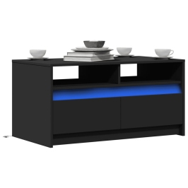 Mesa de centro con luces LED madera de ingeniería negra