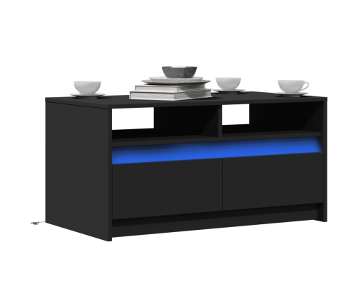 Mesa de centro con luces LED madera de ingeniería negra