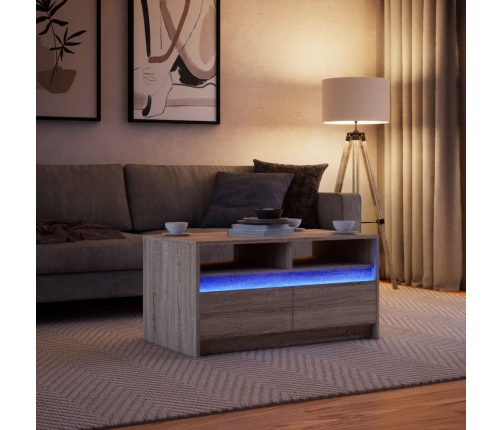 Mesa de centro con luces LED madera de ingeniería roble Sonoma