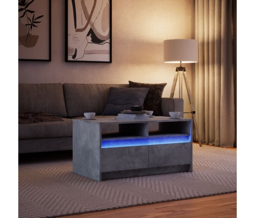 Mesa de centro con luces LED madera de ingeniería gris hormigón