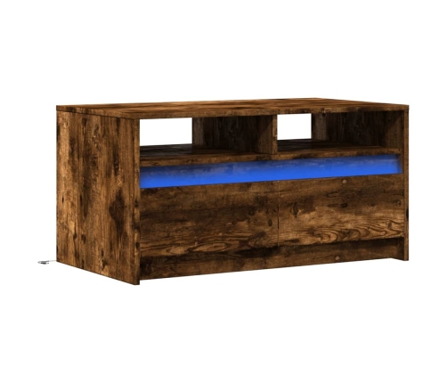 Mesa de centro con luces LED madera de ingeniería roble ahumado