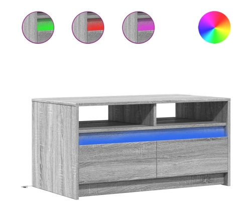 Mesa de centro con luces LED madera de ingeniería gris Sonoma