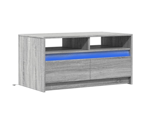 Mesa de centro con luces LED madera de ingeniería gris Sonoma