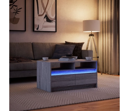 Mesa de centro con luces LED madera de ingeniería gris Sonoma