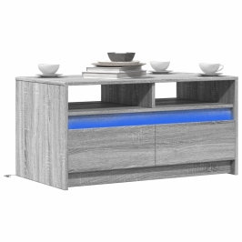 Mesa de centro con luces LED madera de ingeniería gris Sonoma