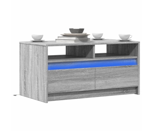 Mesa de centro con luces LED madera de ingeniería gris Sonoma