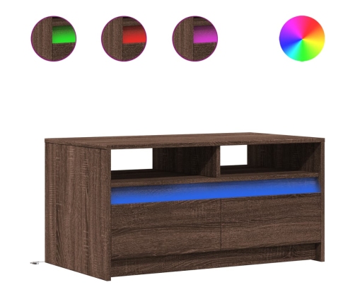 Mesa de centro con luces LED madera de ingeniería marrón roble