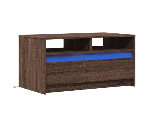 Mesa de centro con luces LED madera de ingeniería marrón roble