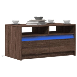 Mesa de centro con luces LED madera de ingeniería marrón roble