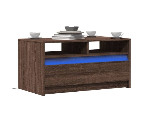 Mesa de centro con luces LED madera de ingeniería marrón roble