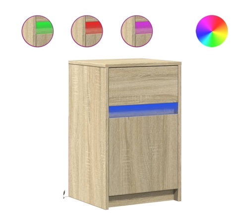 Mesita de noche con luces LED madera de ingeniería roble Sonoma