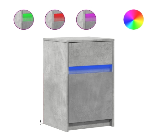 Mesita de noche con luces LED madera ingeniería gris hormigón