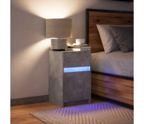 Mesita de noche con luces LED madera ingeniería gris hormigón