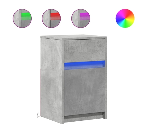 Mesita de noche luces LED 2 uds madera ingeniería gris hormigón