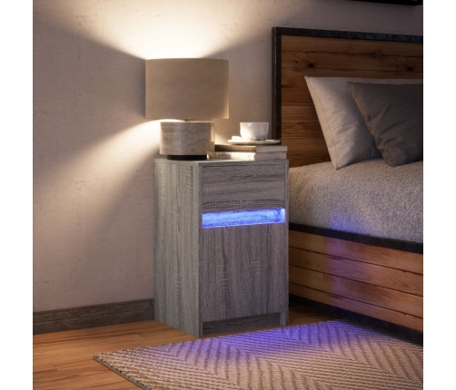 Mesita de noche con luces LED madera de ingeniería gris Sonoma