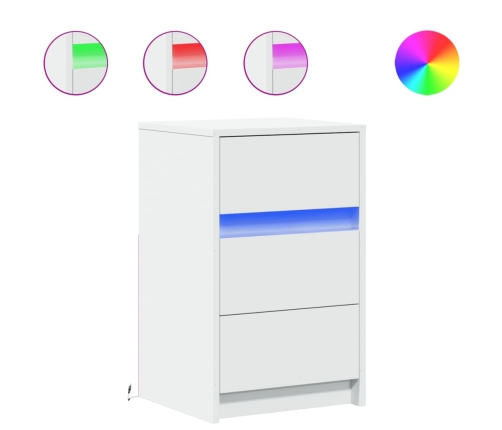 Mesita de noche con luces LED madera de ingeniería blanca