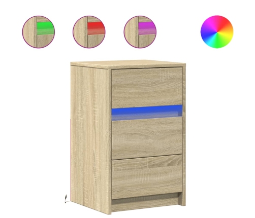 Mesita de noche con luces LED madera de ingeniería roble Sonoma