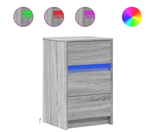 Mesita de noche con luces LED madera de ingeniería gris Sonoma