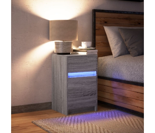 Mesita de noche con luces LED madera de ingeniería gris Sonoma