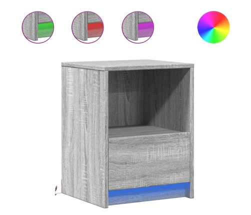 Mesita de noche con luces LED madera de ingeniería gris Sonoma