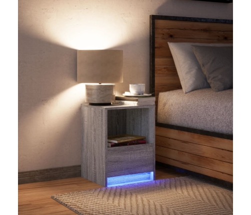 Mesita de noche con luces LED madera de ingeniería gris Sonoma