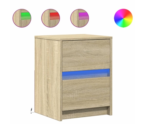 Mesita de noche con luces LED madera de ingeniería roble Sonoma