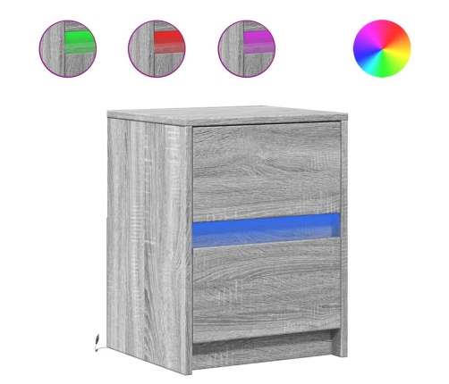 Mesita de noche con luces LED madera de ingeniería gris Sonoma