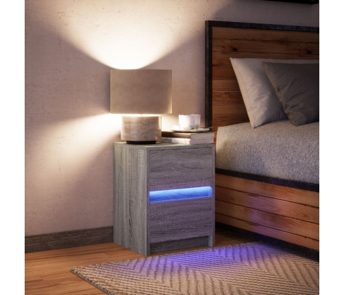 Mesita de noche con luces LED madera de ingeniería gris Sonoma