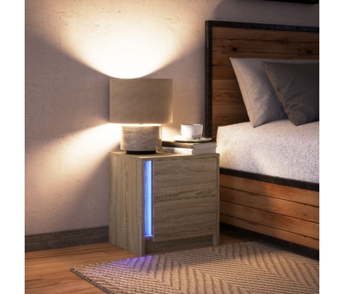 Mesita de noche con luces LED madera de ingeniería roble Sonoma