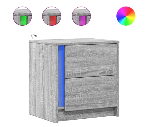 Mesita de noche con luces LED madera de ingeniería gris Sonoma