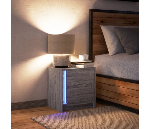 Mesita de noche con luces LED madera de ingeniería gris Sonoma