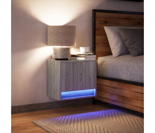 Mesita de noche de pared con luces LED gris Sonoma