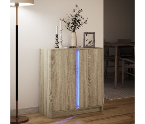 Aparador con LED madera de ingeniería roble Sonoma 77x34x85 cm