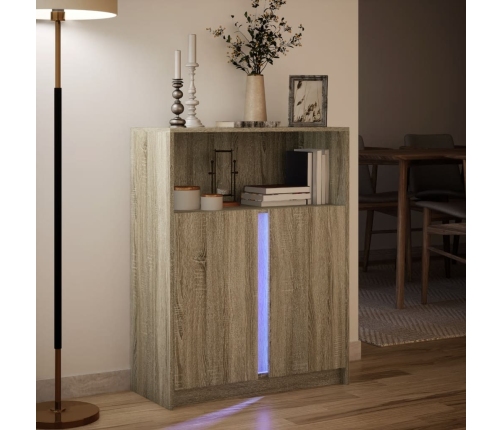 Aparador con LED madera de ingeniería roble Sonoma 77x34x100 cm