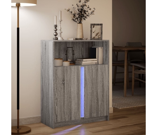 Aparador con LED madera de ingeniería gris Sonoma 77x34x100 cm