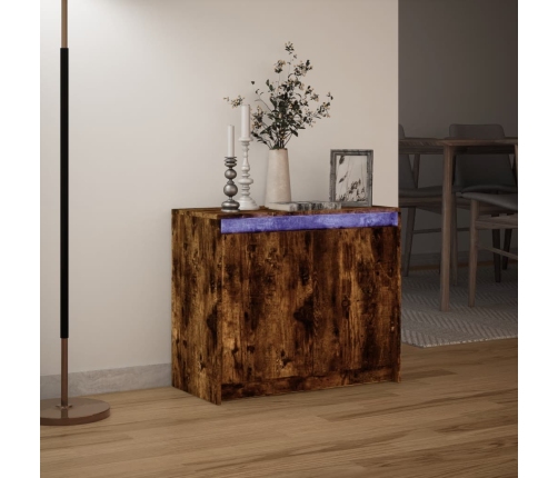 Aparador con LED madera ingeniería roble ahumado 72x34x61 cm