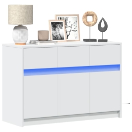 Mueble de TV con LED madera de ingeniería blanco 91x34x61 cm