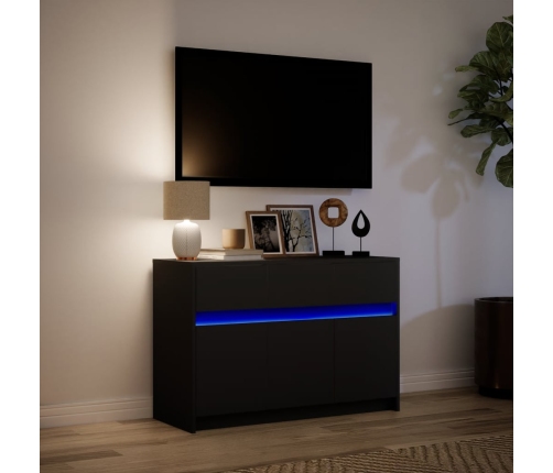 Mueble de TV con LED madera de ingeniería negro 91x34x61 cm