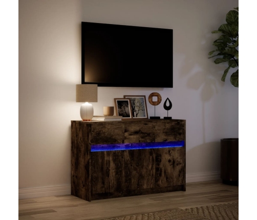 Mueble de TV LED madera ingeniería roble ahumado 91x34x61 cm