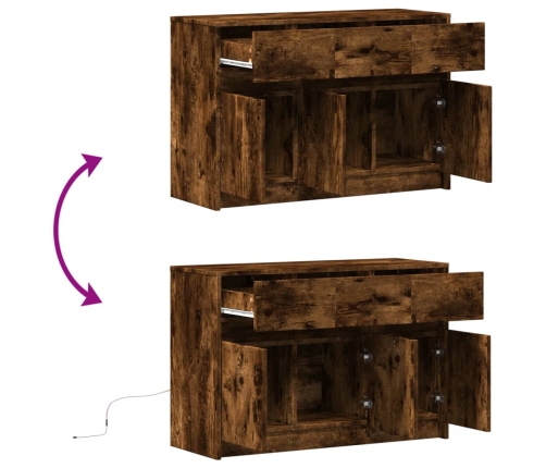 Mueble de TV LED madera ingeniería roble ahumado 91x34x61 cm