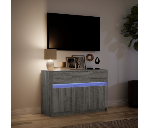 Mueble de TV con LED madera ingeniería gris Sonoma 91x34x61 cm