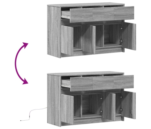 Mueble de TV con LED madera ingeniería gris Sonoma 91x34x61 cm