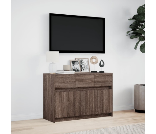 Mueble de TV LED madera ingeniería marrón roble 91x34x61 cm