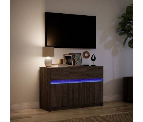 Mueble de TV LED madera ingeniería marrón roble 91x34x61 cm