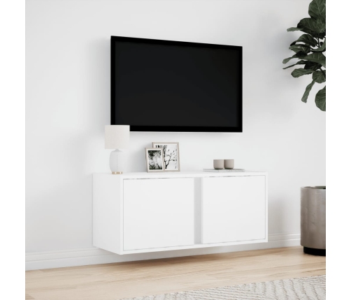 Mueble de TV de pared con luces LED blanco 80x31x35 cm