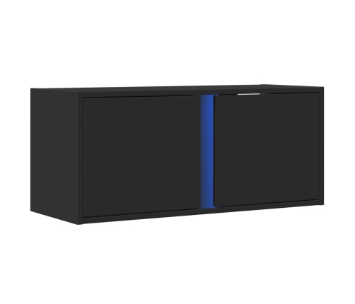 Mueble de TV de pared con luces LED negro 80x31x35 cm