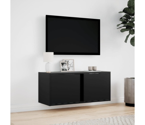 Mueble de TV de pared con luces LED negro 80x31x35 cm