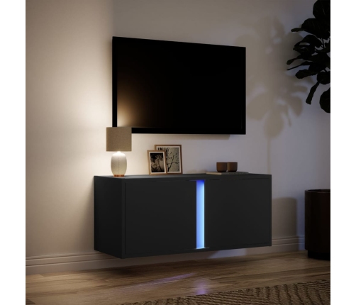 Mueble de TV de pared con luces LED negro 80x31x35 cm